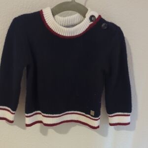 Tartine et Chocolat Navy Sweater with Cream and Red Trim